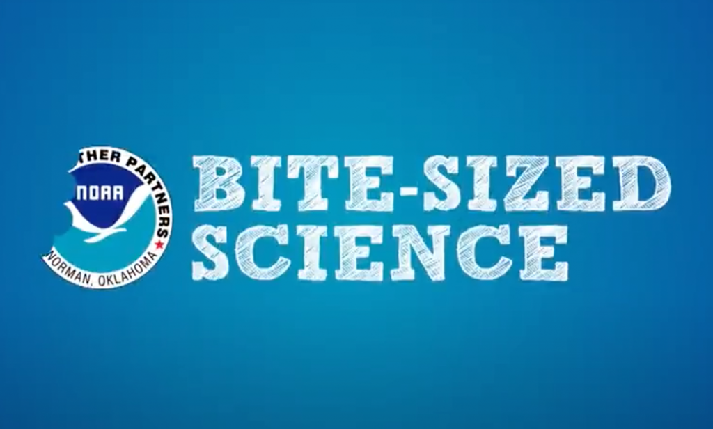 "Bite-Sized Science" text written in chalk next to NOAA logo with bite marks.