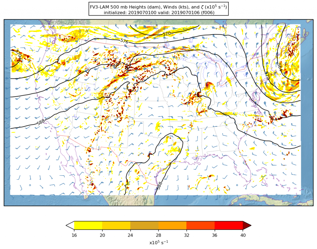 High resolution (3km) plot of USA, forecast over the CONUS on July 1, 2019.