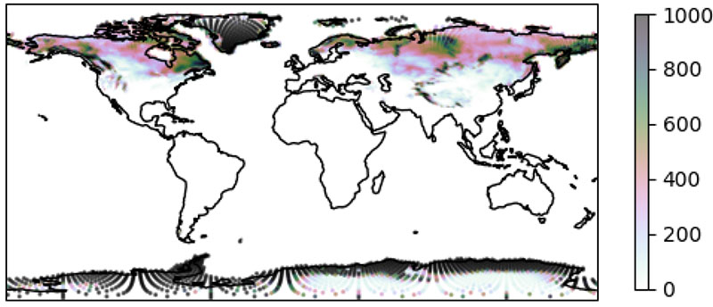 Assimilation of GHCN - snow depth (mm) 12/22/2019